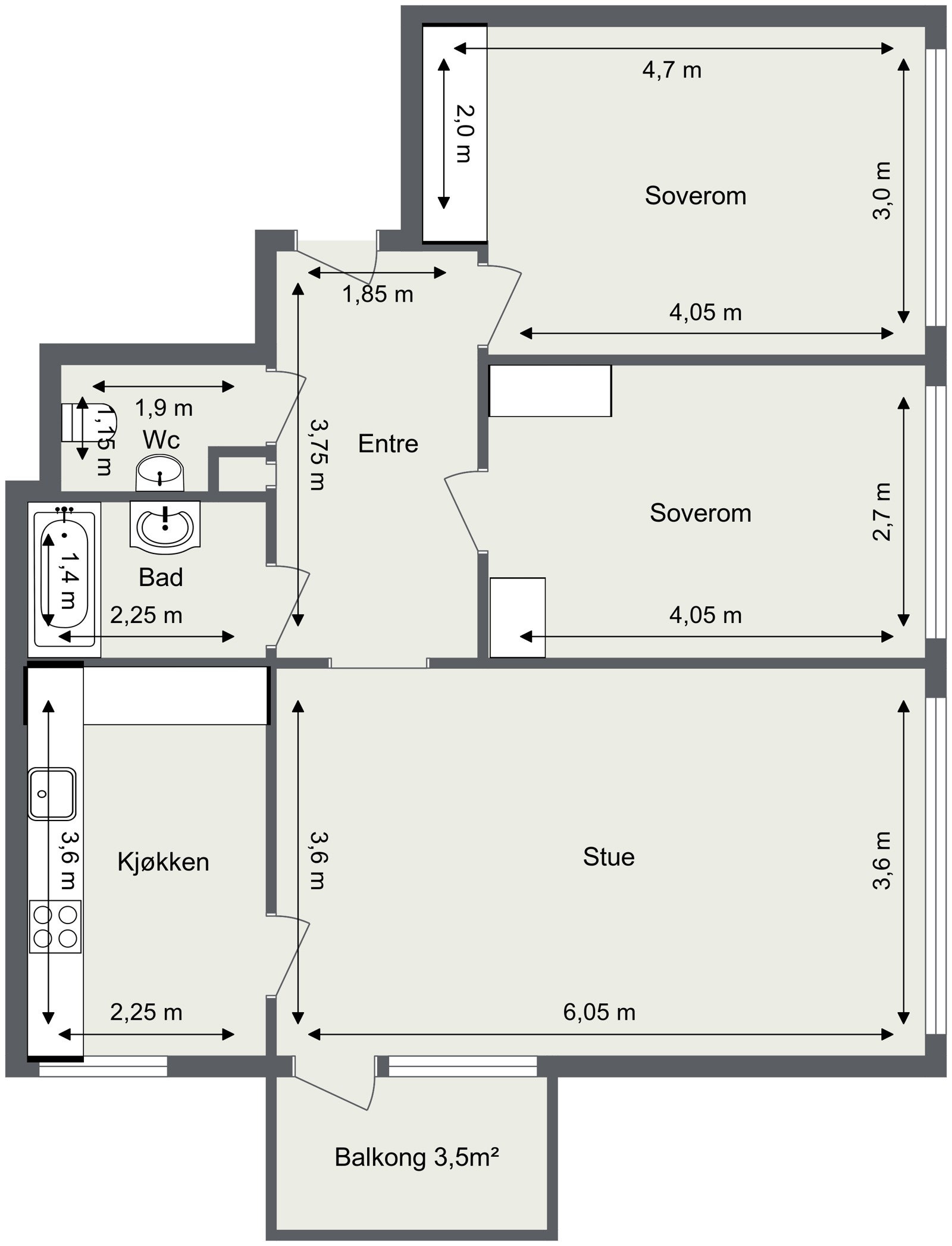 Skisse med mål. Galleribilde