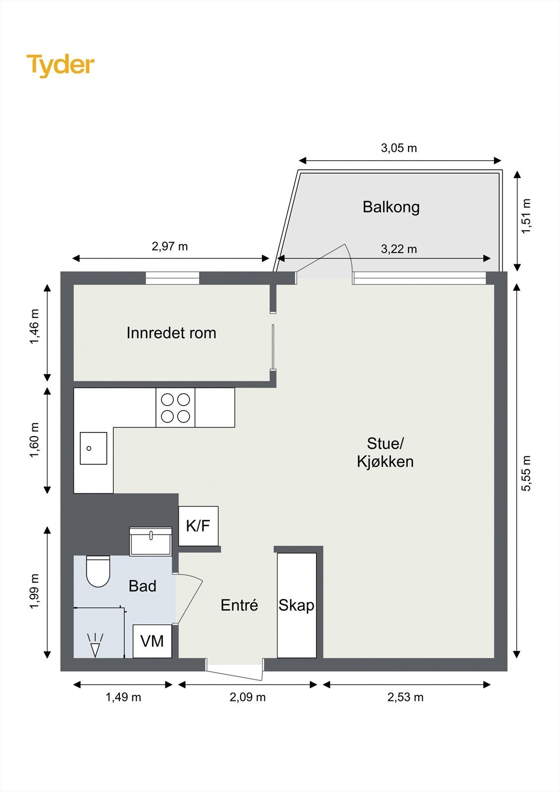 Boligen inneholder følgende: entré, bad, stue/kjøkken og soverom. Galleribilde