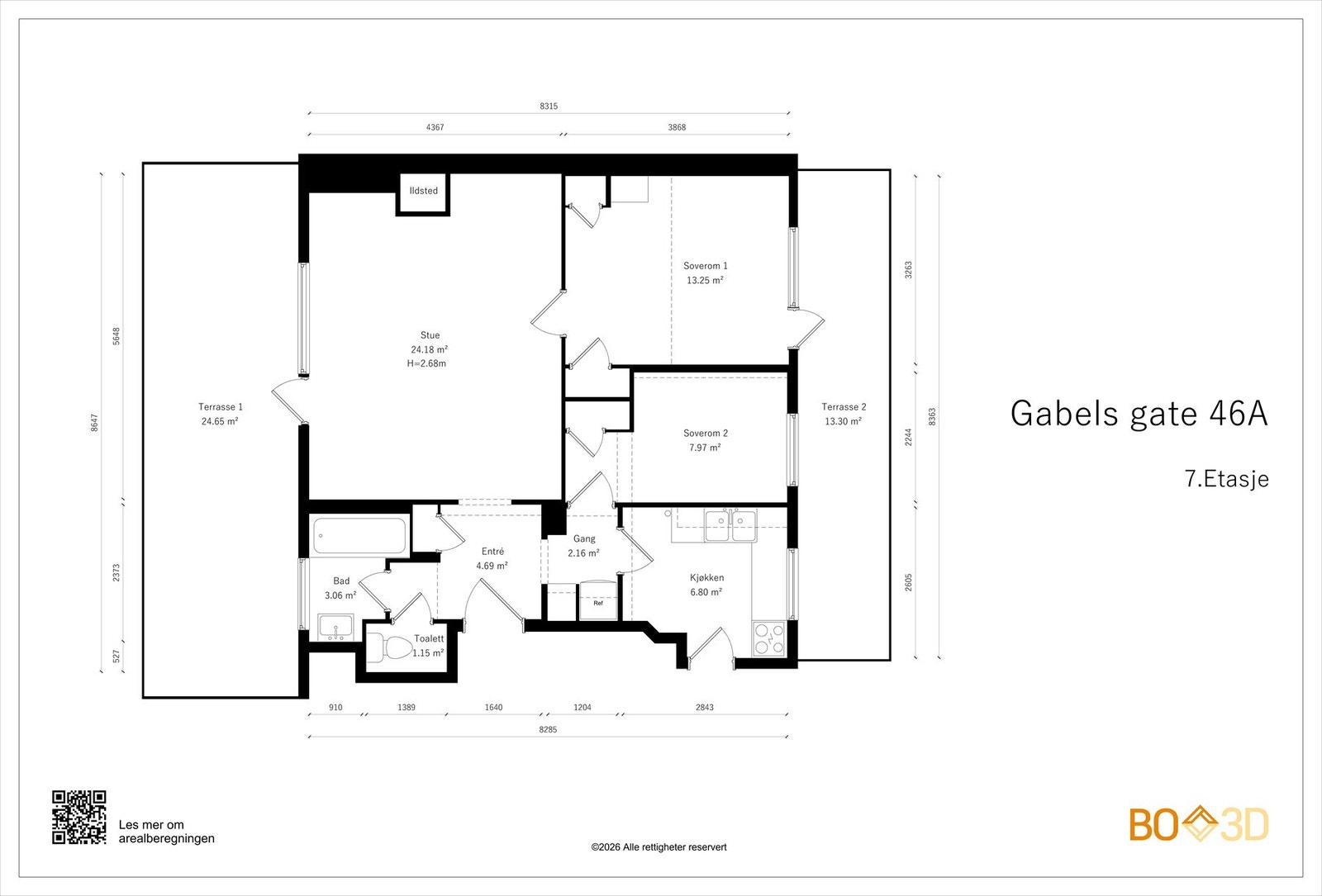 Plantegning. Det er heisadkomst til leilighetsplan. Galleribilde