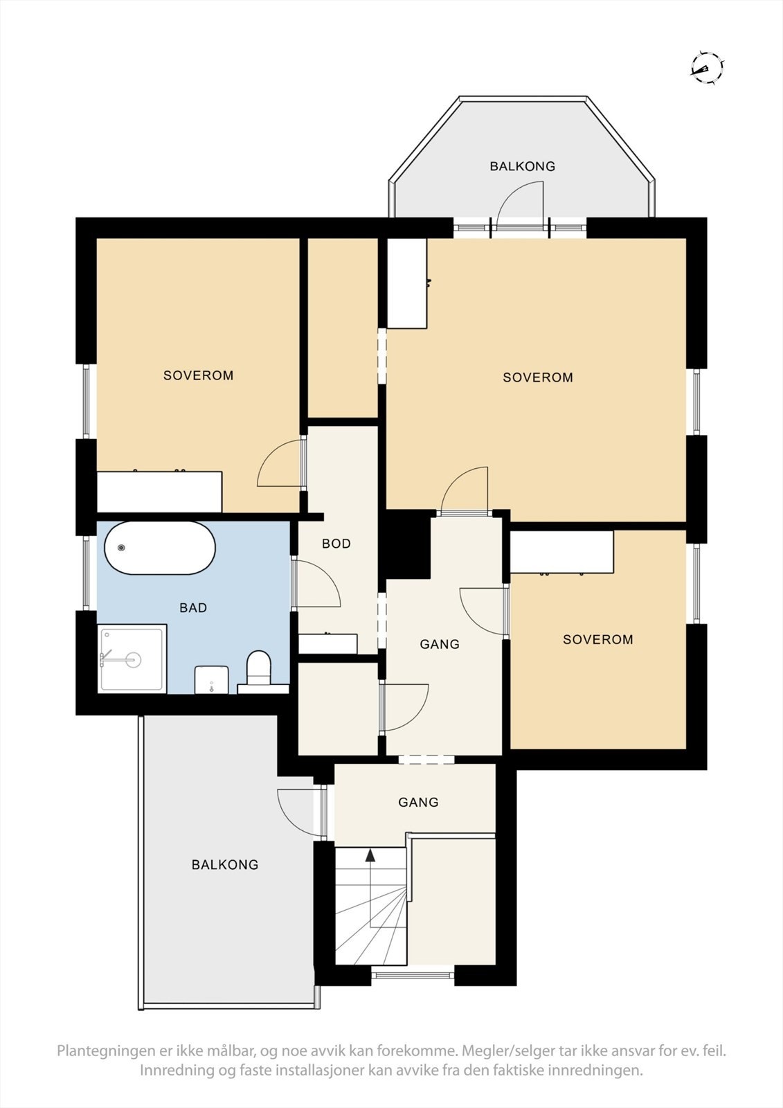 Andre etasje er en privat sone med tre soverom, et stort bad og utgang til balkong. Galleribilde