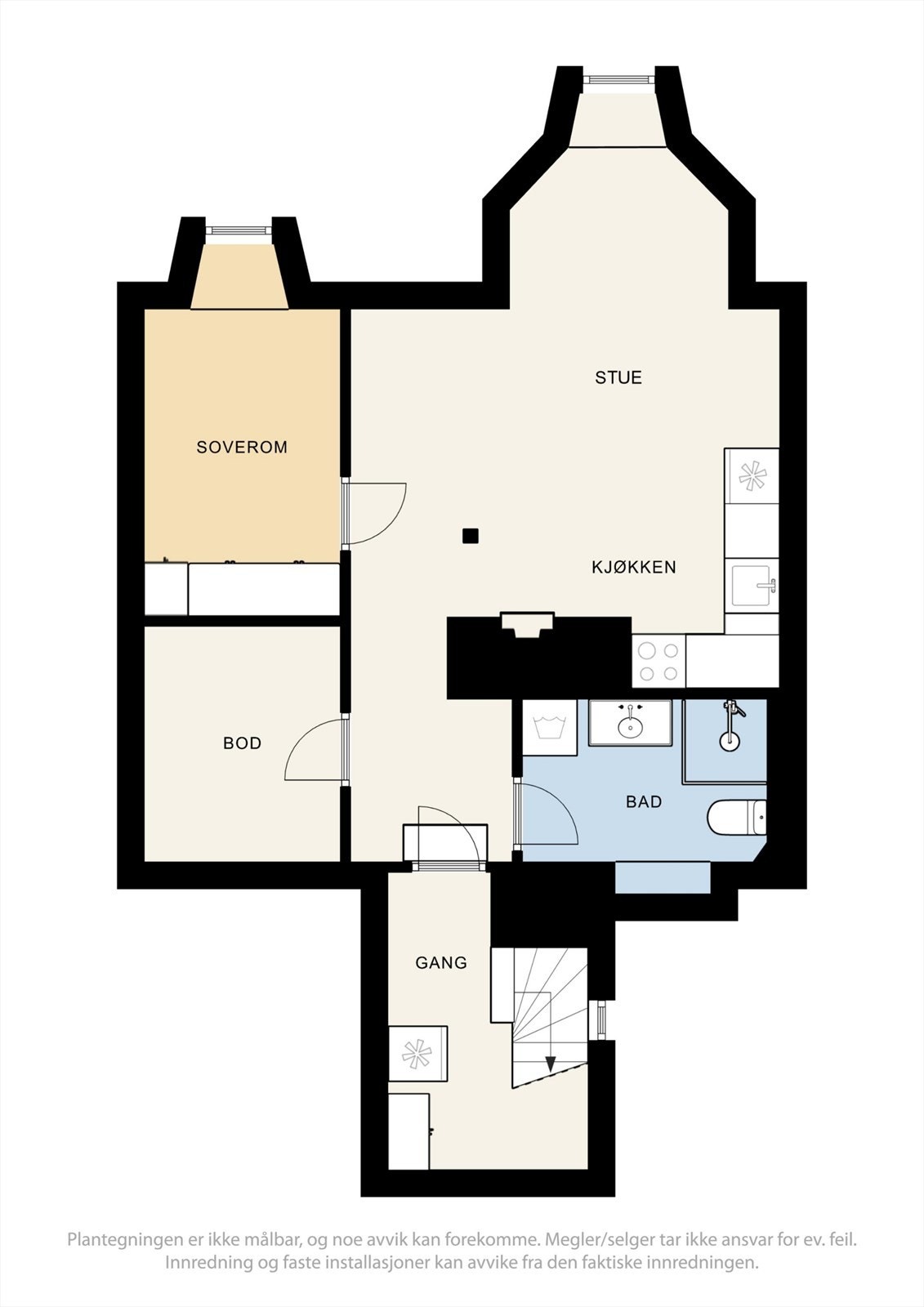 Underetasjen er innredet som en egen boenhet med stue/kjøkken, soverom, bad og bod. Galleribilde
