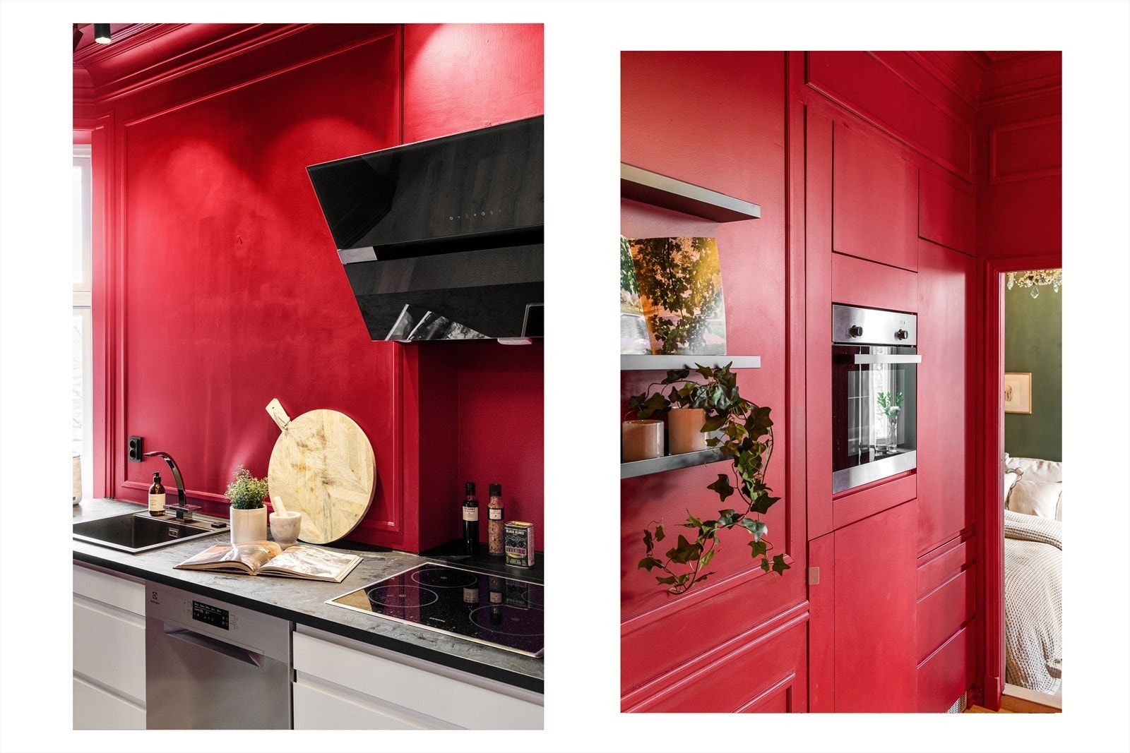 Kjøkkenet er utstyrt med kullfiltervifte over integrert koketopp, integrert stekeovn og integrert kjøl/frys. Laminert benkeplate med kum og togreps blandebatteri, samt opplegg for vaskemaskin under stekeovn. Galleribilde