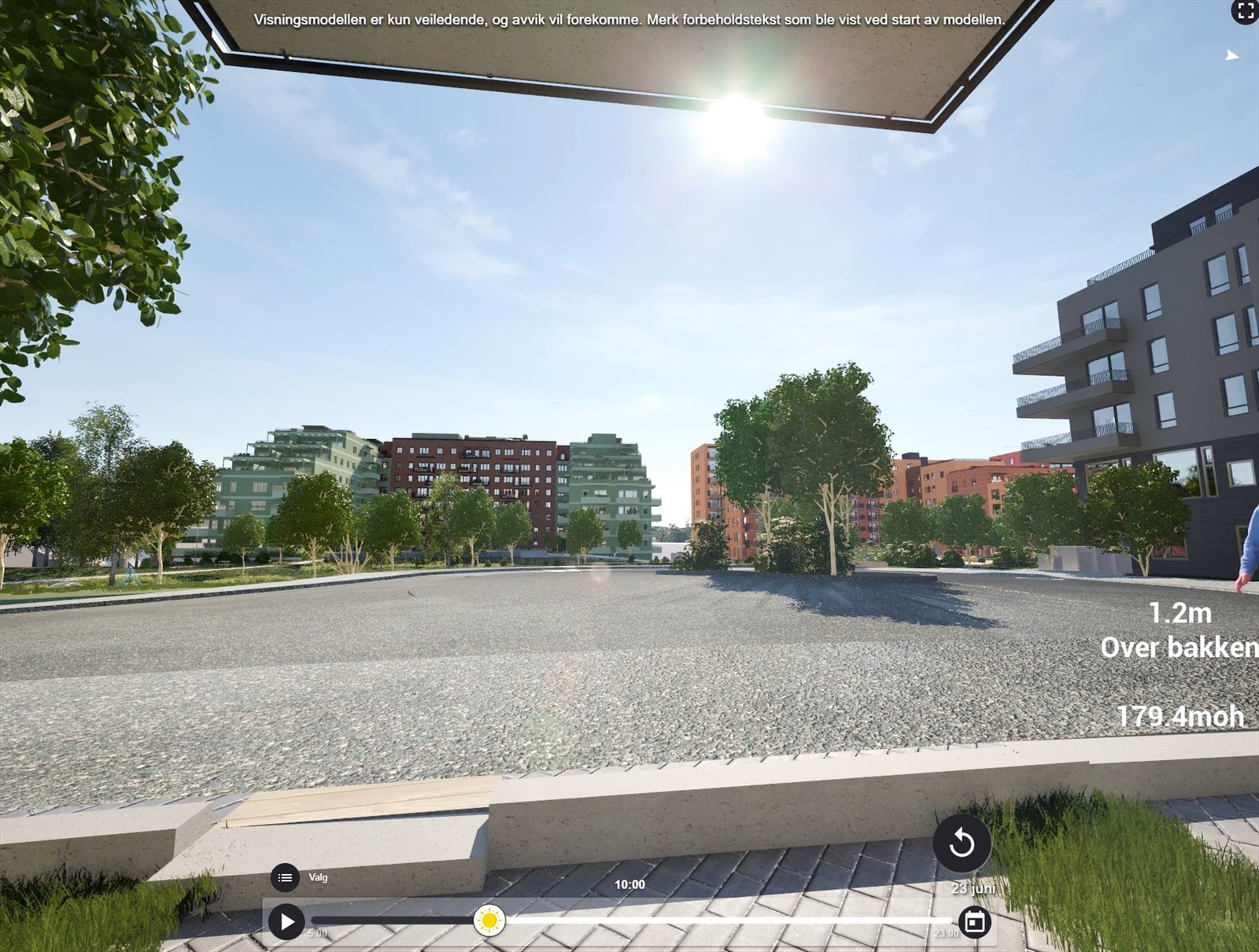 Illustrasjon | Utsikt fra den østvendte markterrassen på ca. 9,5 m². Avvik kan forekomme. Galleribilde