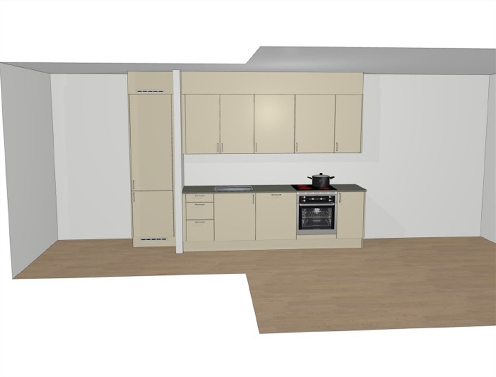 Illustrasjon av kjøkkenleveranse. Leverandør er Sigdal og modell Uno i fargen "Korn NCS S2005-Y20R". Laminat benkeplate i fargen "652 Delaware stein". Det medfølger ikke hvitevarer. Avvik kan forekomme. Galleribilde