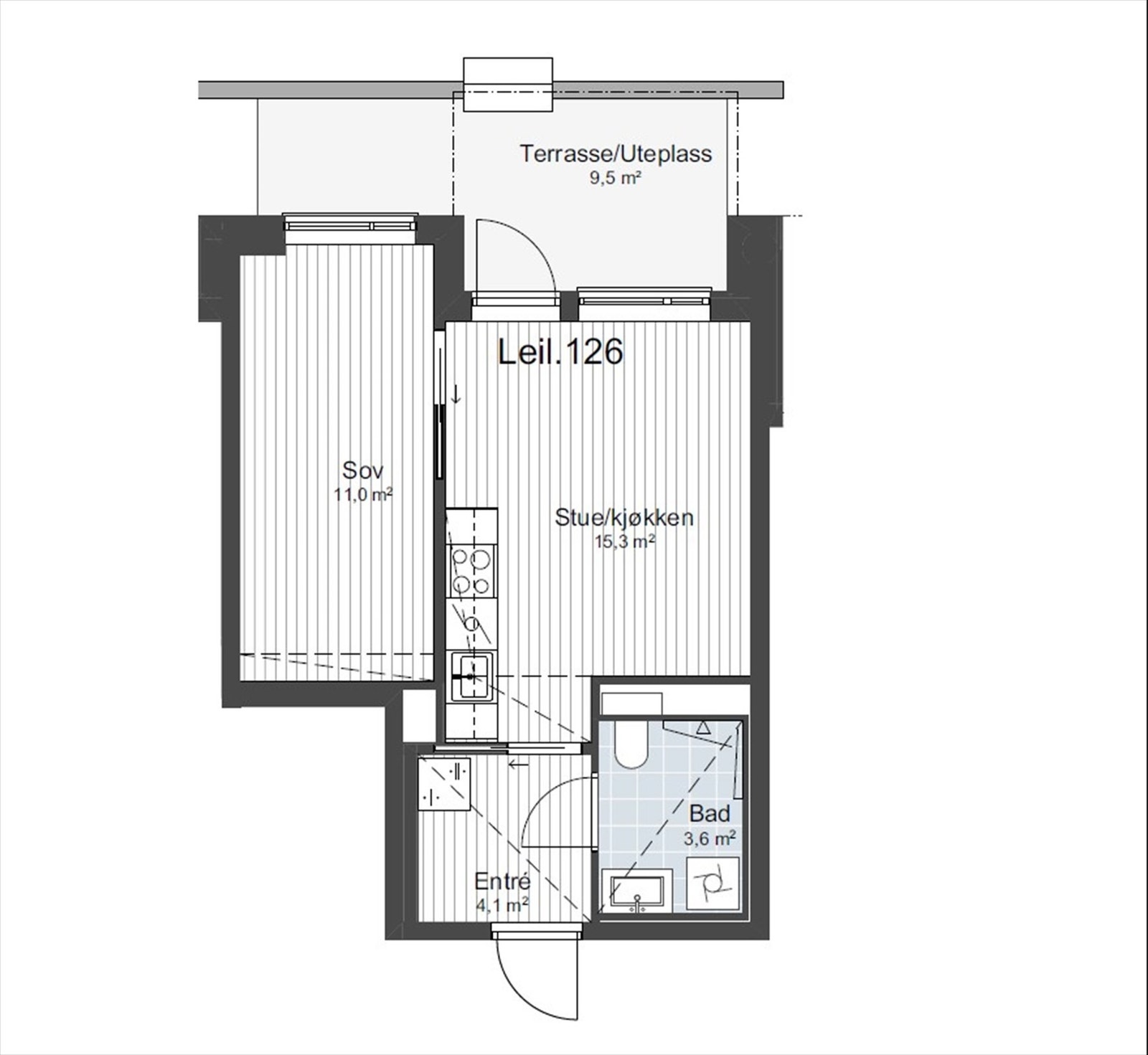 Plantegning. Det medfølger også kjellerbod på ca. 2,5 kvm. Galleribilde