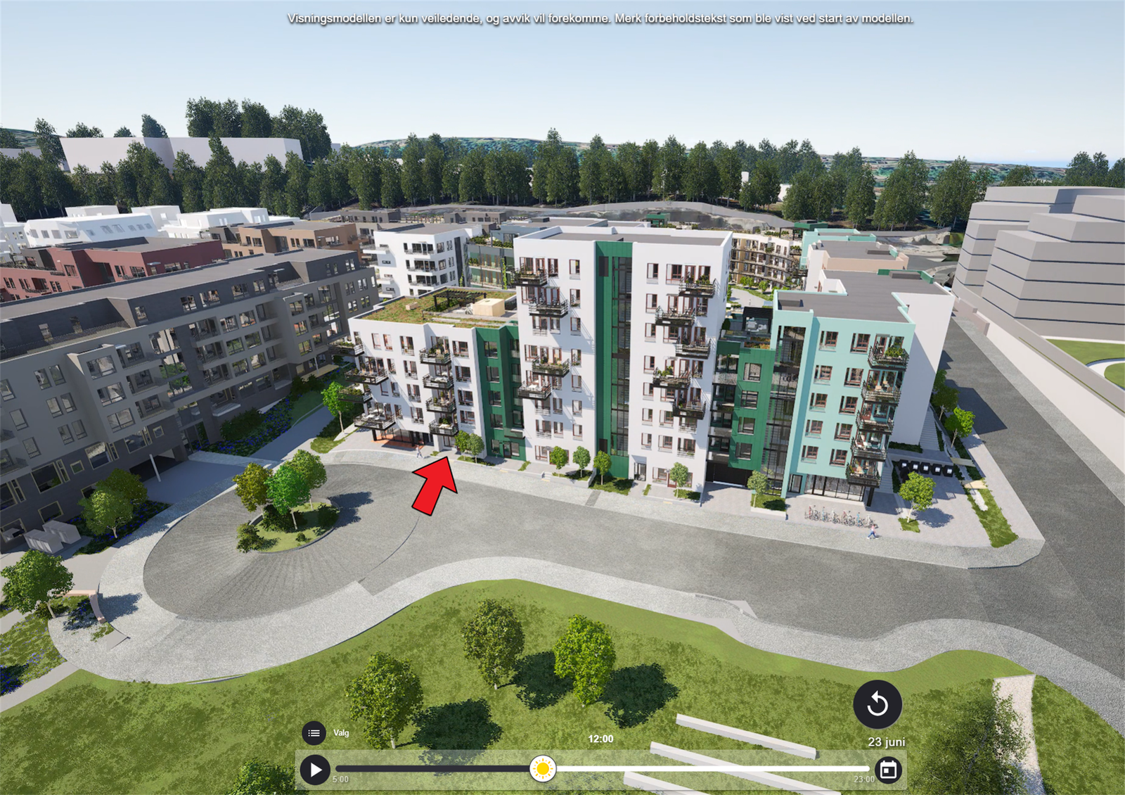 Illustrasjon | Fasader med markering av leilighetens beliggenhet. Avvik kan forekomme. Galleribilde