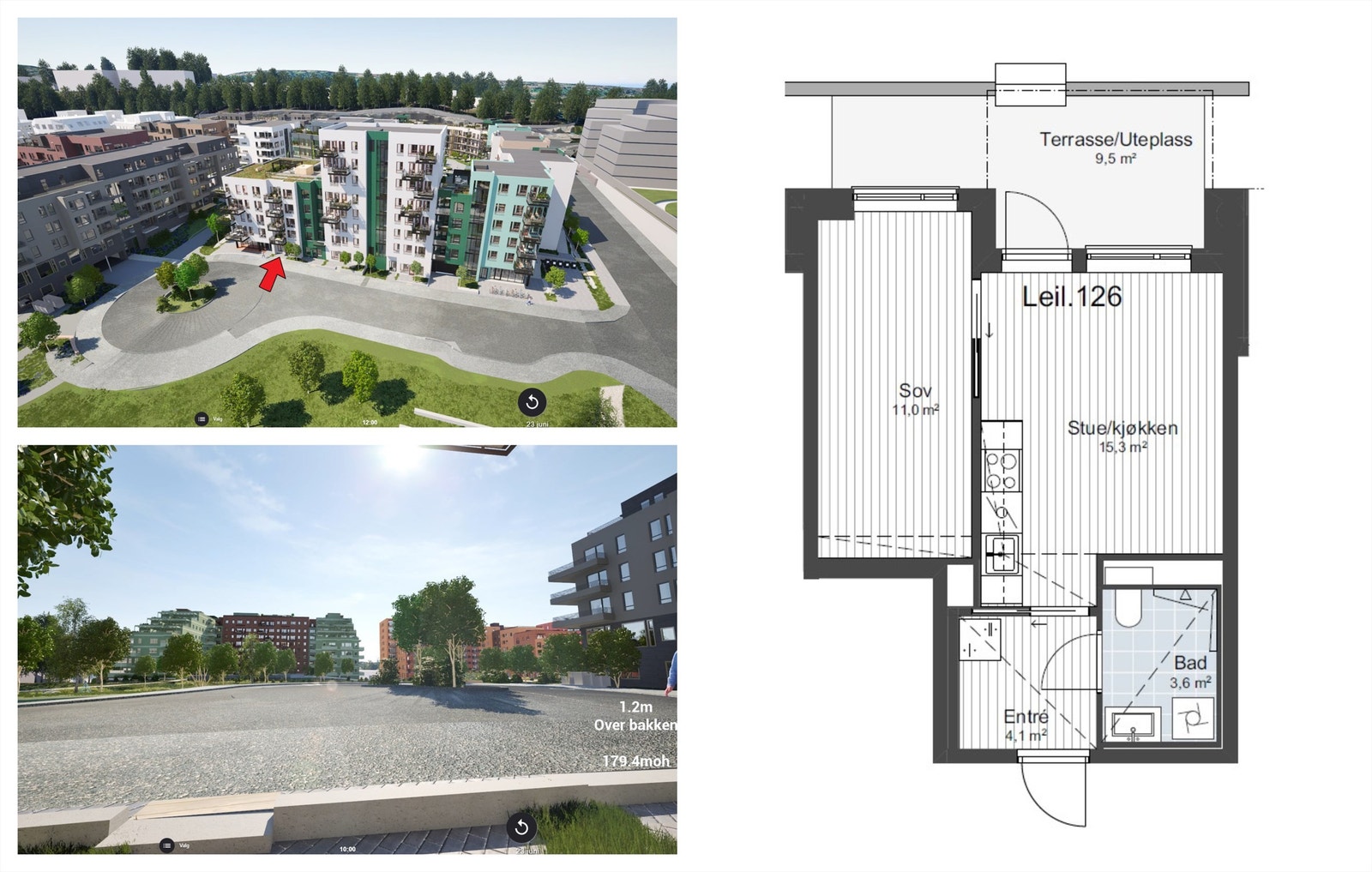 Videresalg av leilighet | 2-roms selveierleilighet i 1. etasje med markterrasse. Takhøyde på hele 3,1m. Lav dok.avg. Est. ferdig fra Nov 2026 Galleribilde