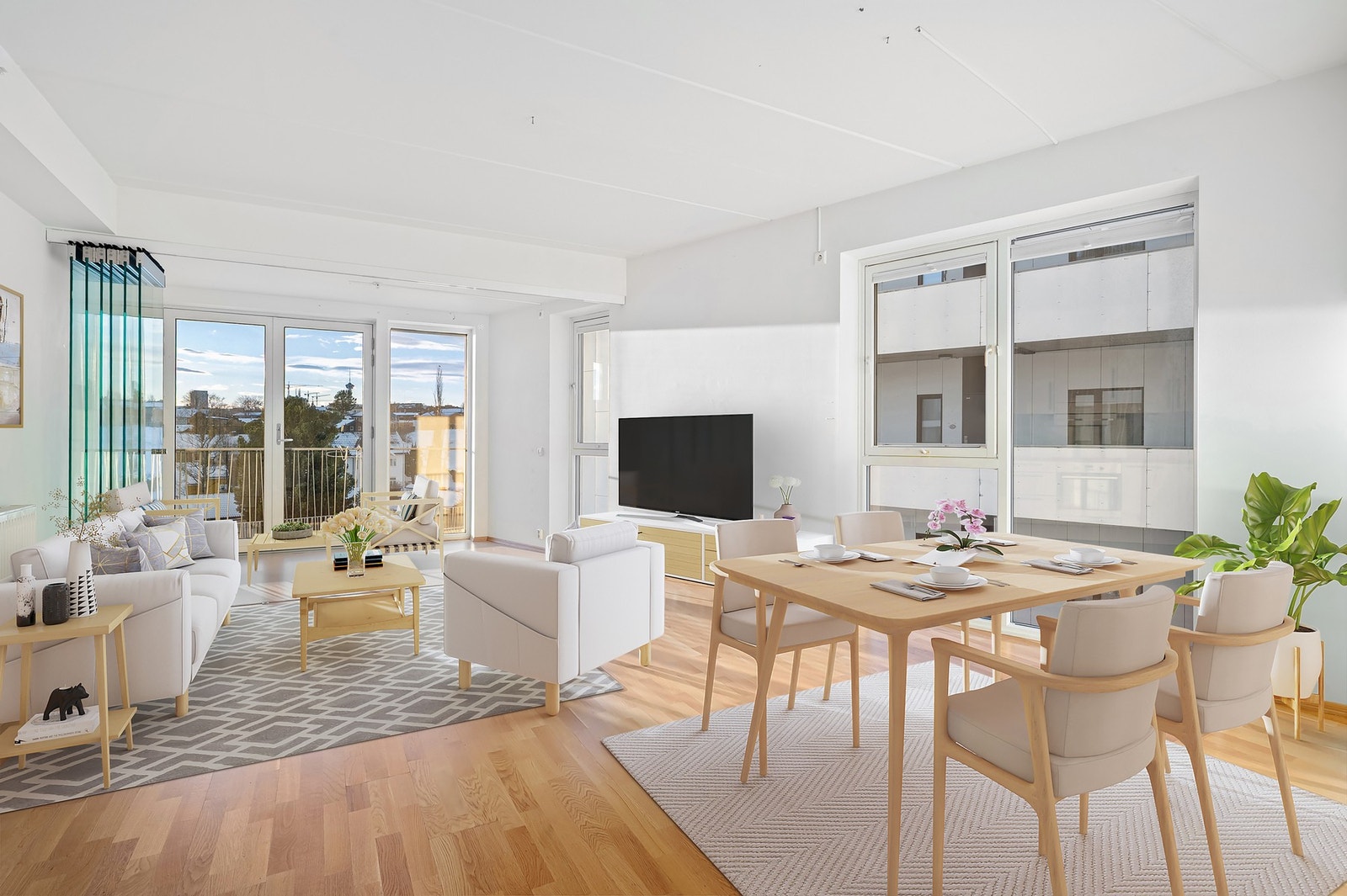 EiendomsMegler 1 ved Markus Tangvik har gleden av å presentere en nydelig 2-roms leilighet i Falkenborgvegen 17. Bildet er virtuelt møblert. Galleribilde