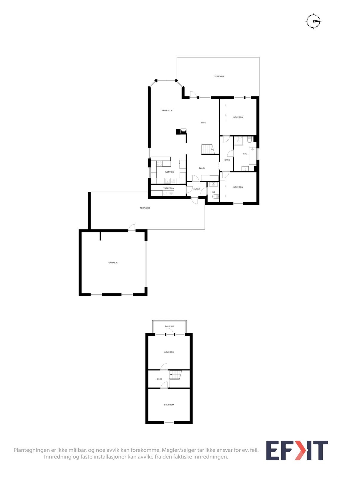 Plantegningene gir en god oversikt over boligens totale areal og romfordeling. Galleribilde