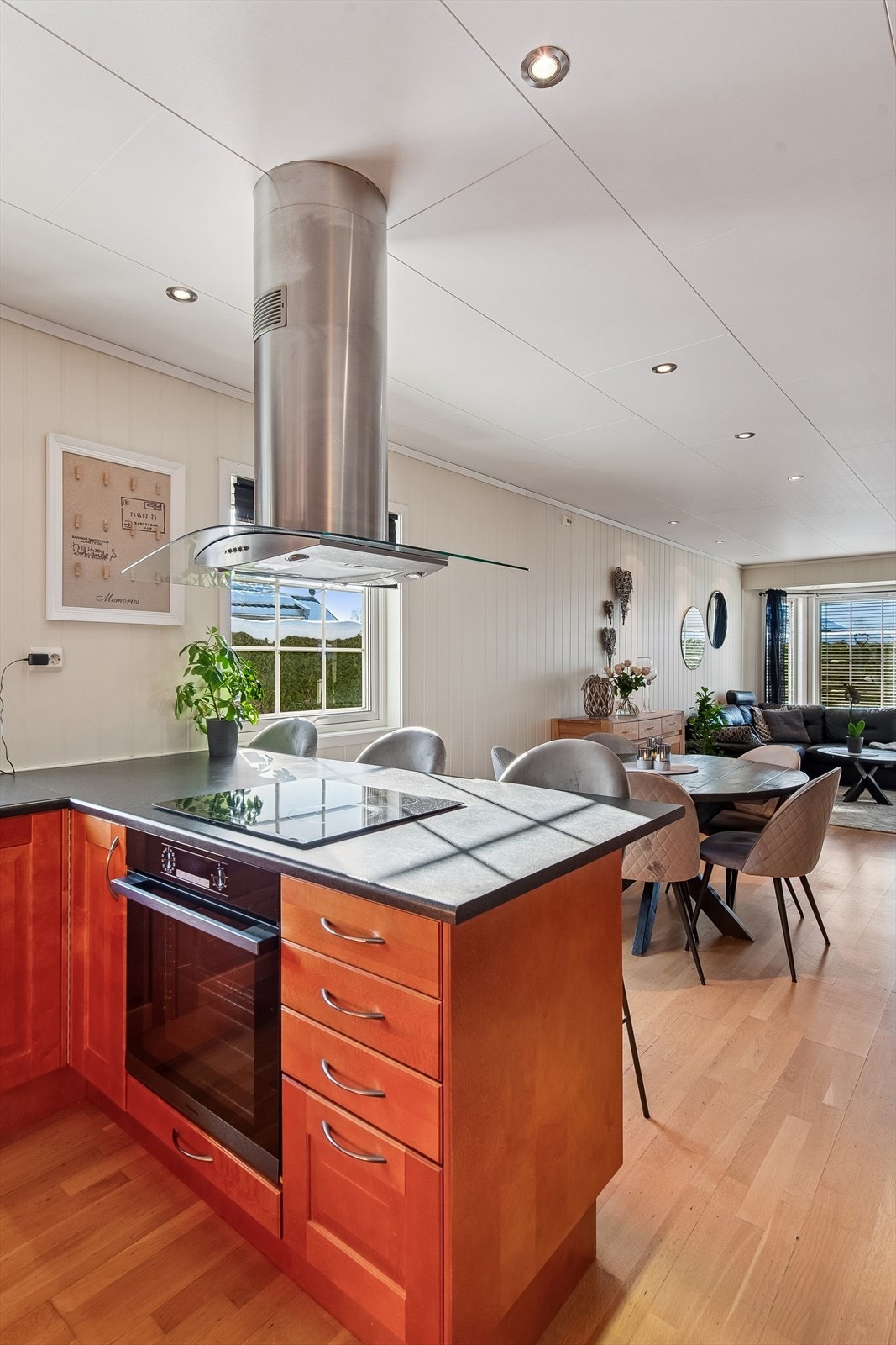 Her er det integrert stekeovn og kjøkkenventilator (må byttes) i stål. Galleribilde