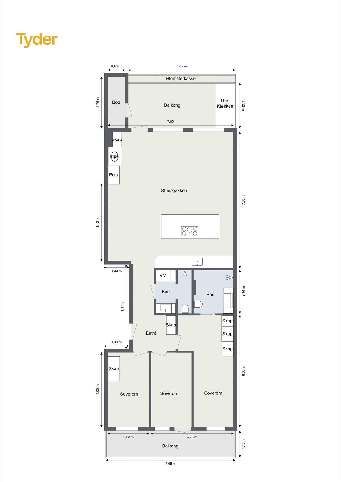 Alternativ planskisse med 3 soverom Galleribilde