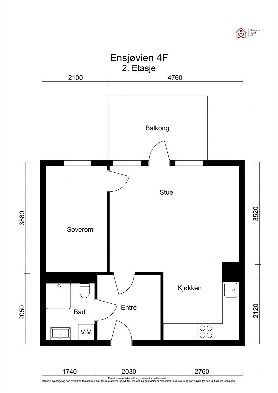 Plantegning. Leiligheten disponerer også én kjellerbod på ca. 5 m². Galleribilde