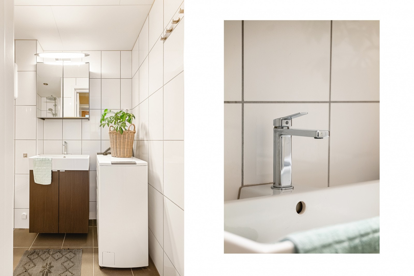 Opplegg for vaskemaskin, varmekabler i gulv og LED downlights i himling. Galleribilde