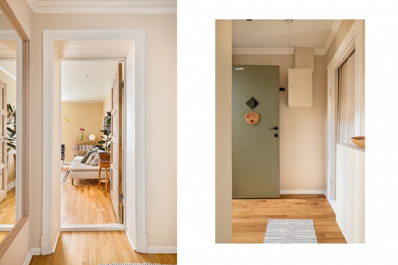 Inngangsparti/hall mellom stue og kjøkken - målt til 3,8 kvm. Galleribilde