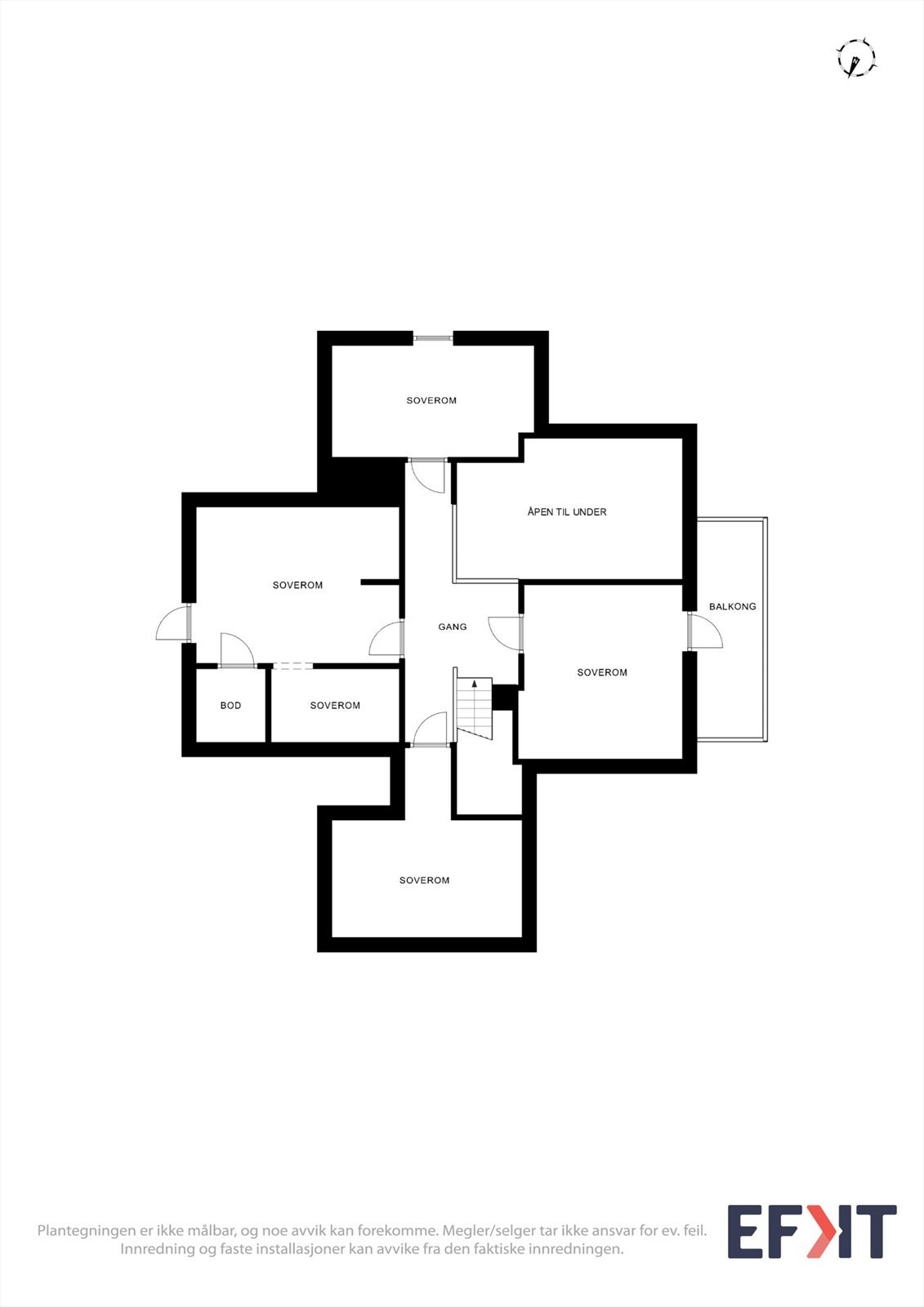 Hemsen i hoveddelen er innredet med flere soverom og boder, med et gulvareal på 39 m². Galleribilde