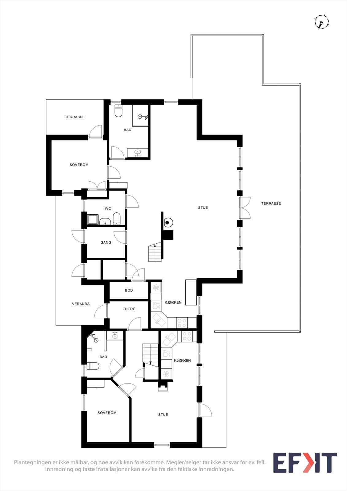 Første etasje rommer to separate enheter, begge med stue/kjøkken, bad og soverom. Galleribilde