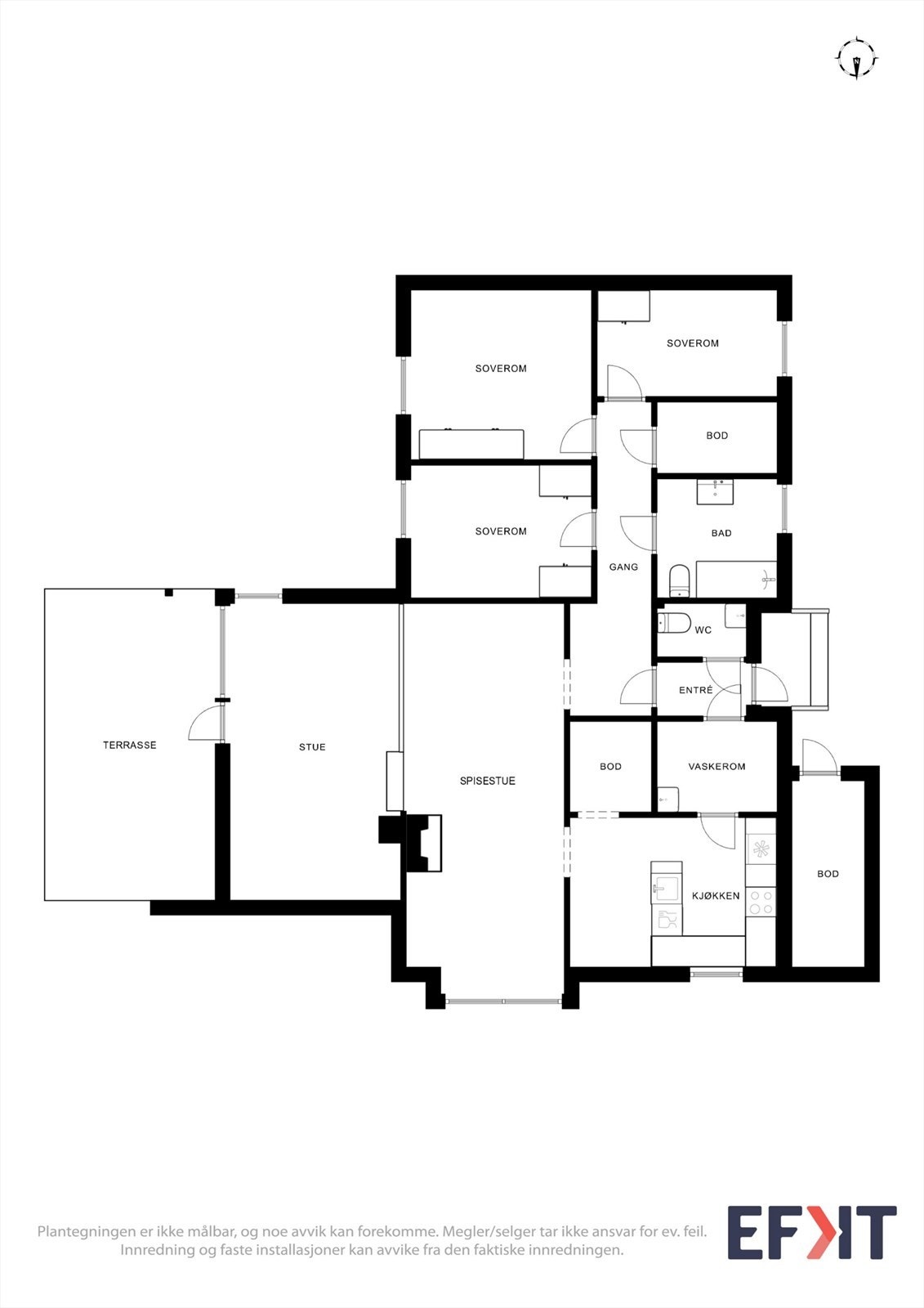 Boligen har en praktisk planløsning over én etasje, med et samlet bruksareal på 114 m². Galleribilde