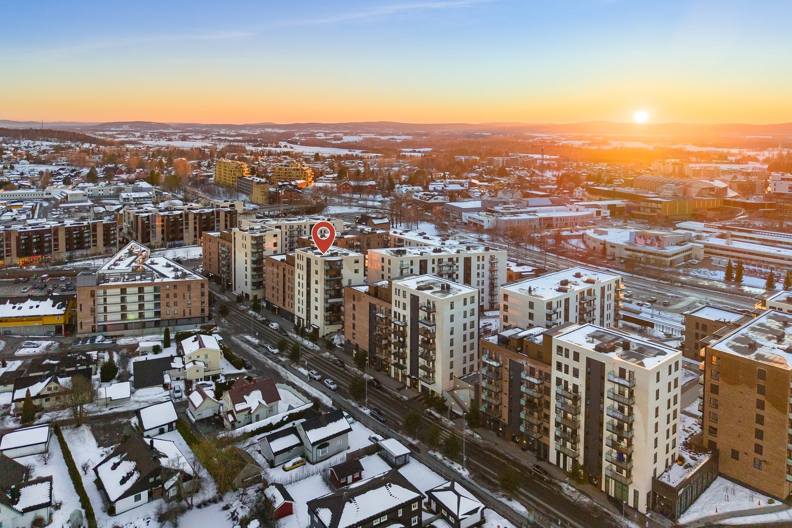 Dronebilde over nærområdet. Galleribilde