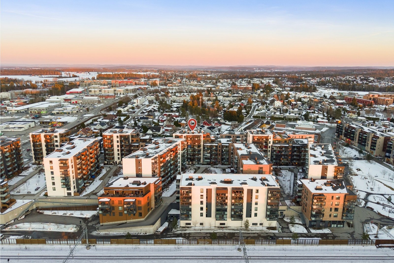 Dronebilde over nærområdet. Galleribilde