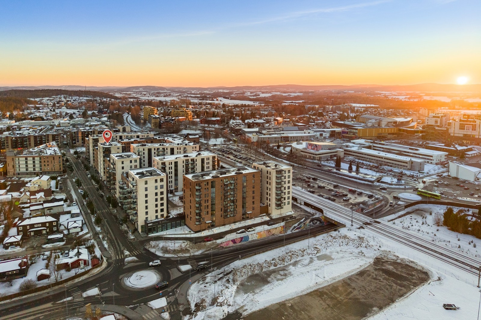 Dronebilde over nærområdet. Galleribilde