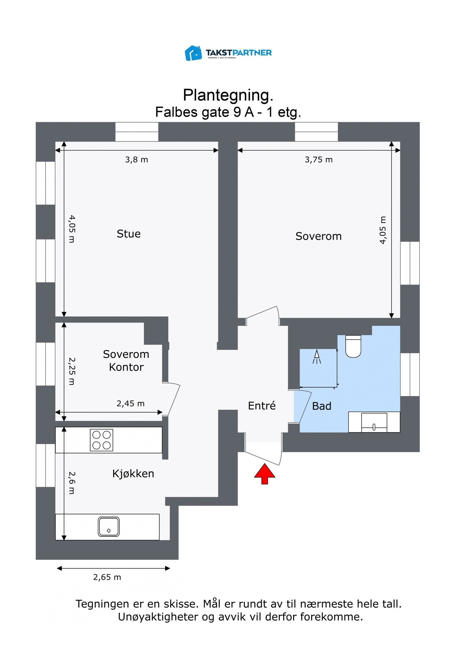 Plantegning med mål. Galleribilde