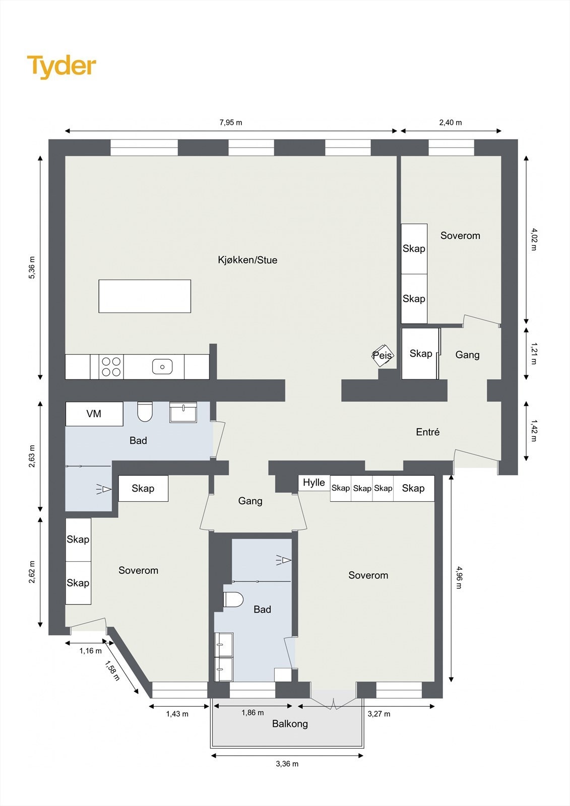 Gjennomgående og innholdsrik planløsning. Galleribilde