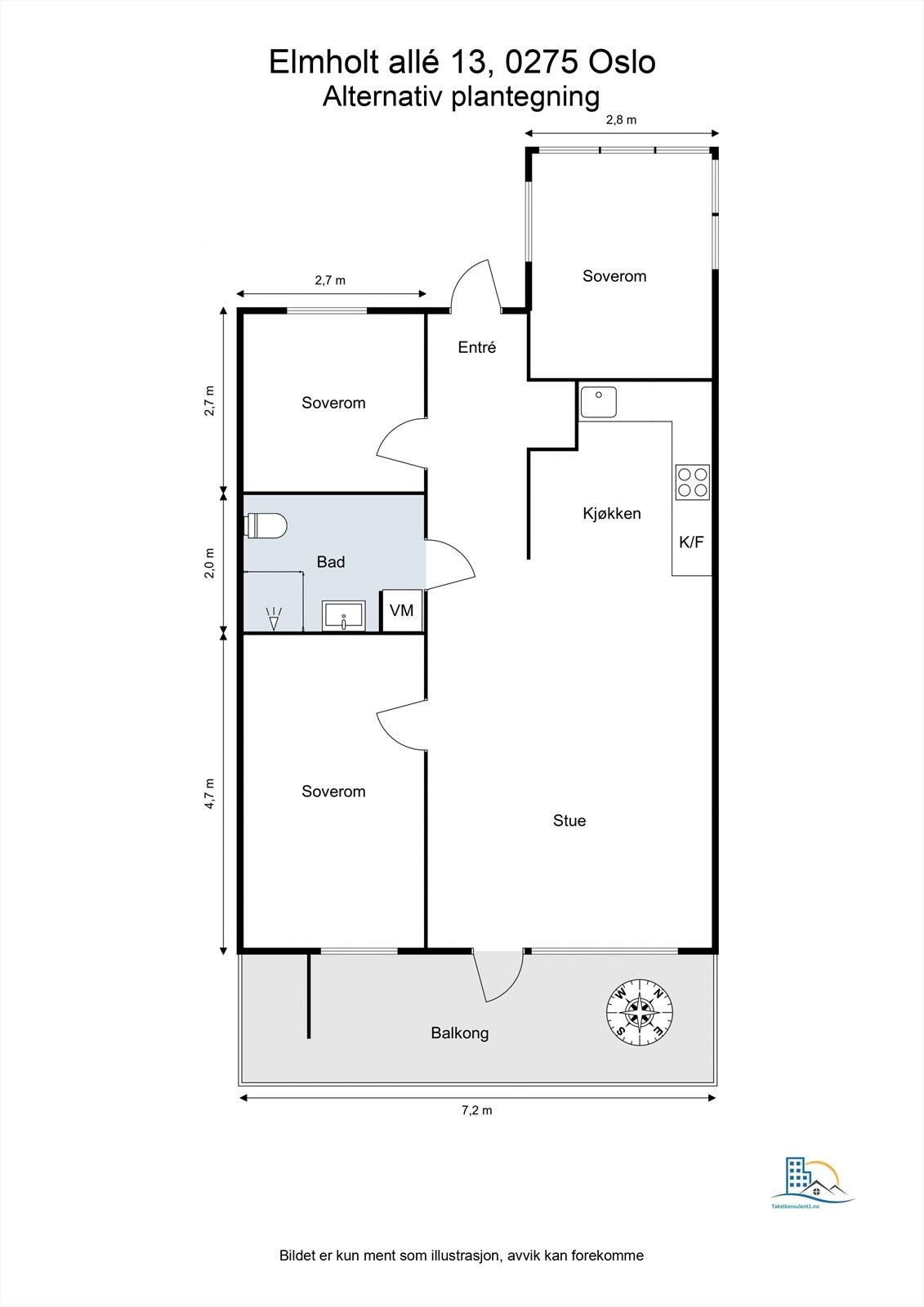 Planløsningen gir fleksibilitet, med mulighet for å etablere et tredje soverom ved behov. Galleribilde