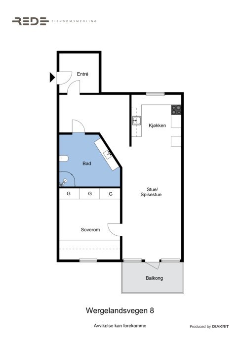 Plantegningen er ikke målbar. Avvik kan forekomme. Galleribilde