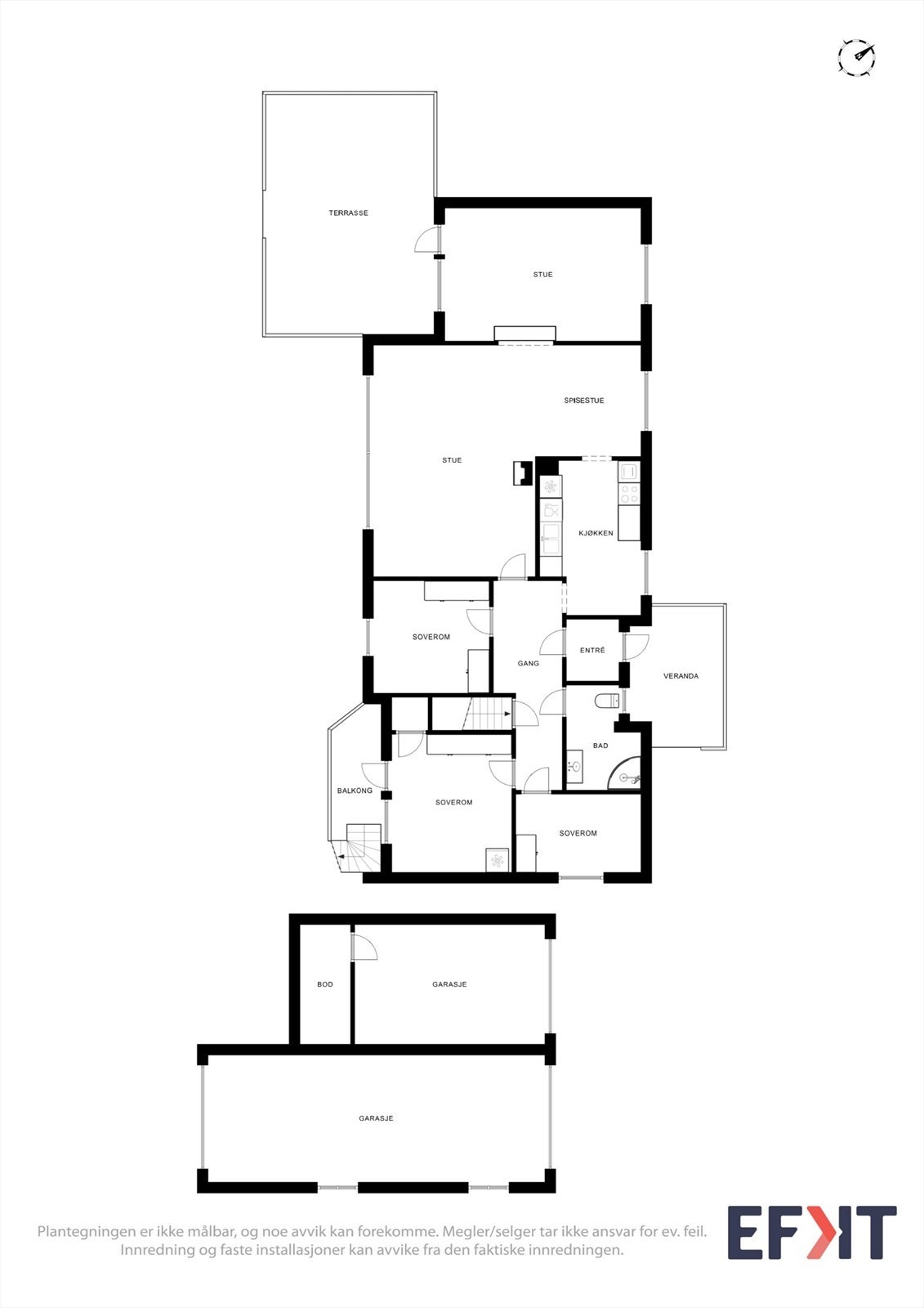 Første etasje byr på en familievennlig planløsning med tre soverom, bad, kjøkken, stue og TV-stue. Galleribilde