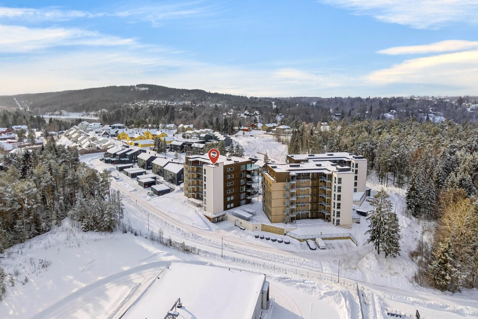 Dronebilde over nærområdet. Galleribilde
