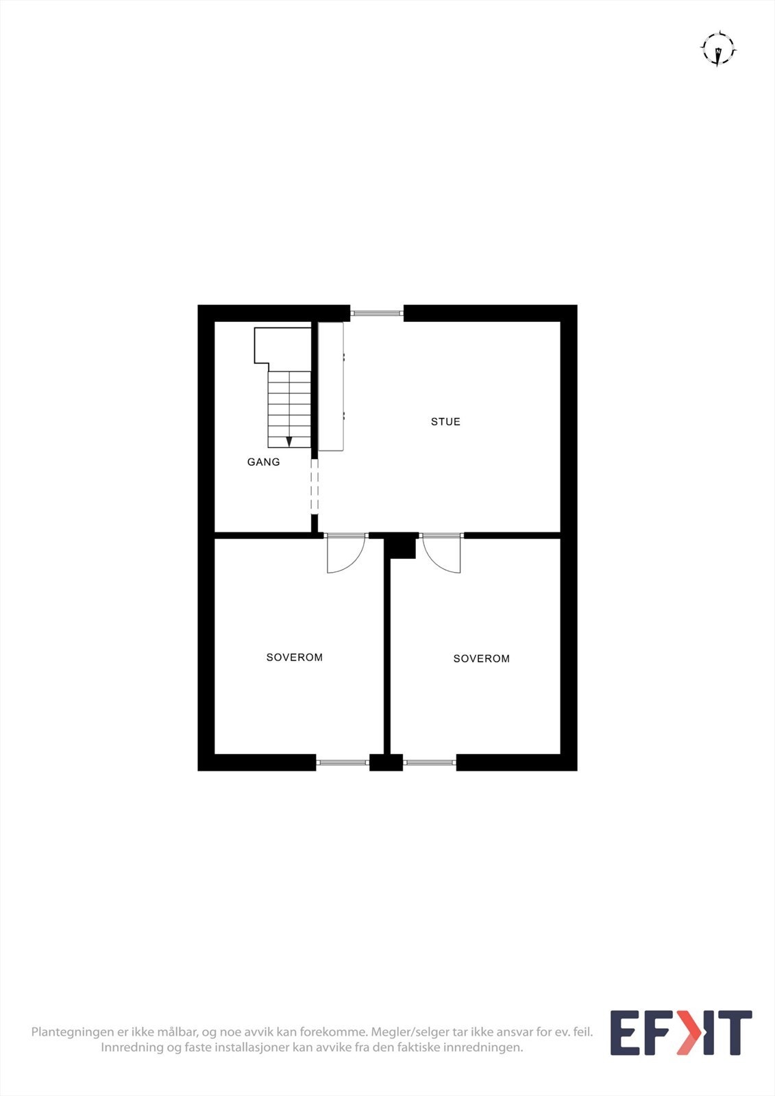 Andre etasje inneholder et oppholdsrom, gang og to soverom. Galleribilde