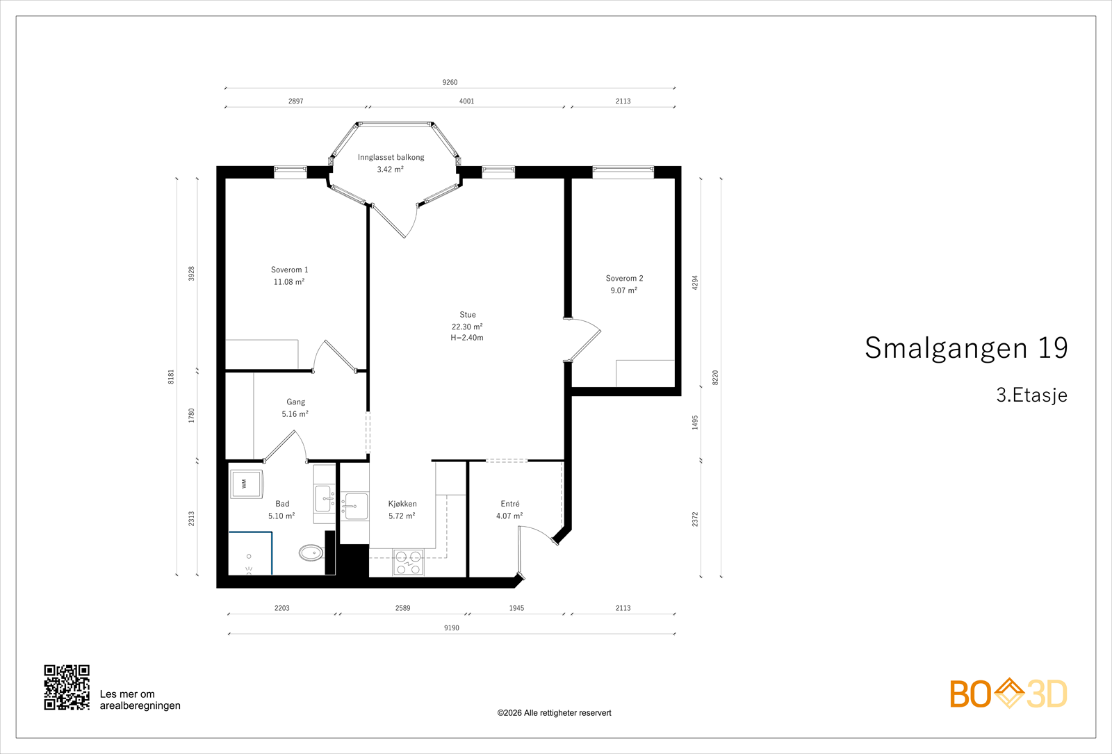 Takstmanns plantegning Smalgangen 19-3.Etasje Galleribilde