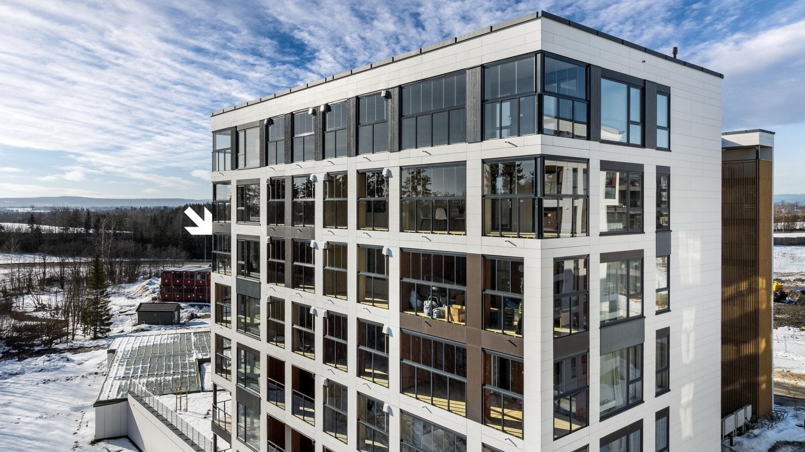 Leilighet M504 har en god internbeliggenhet i bygget, vendt mot skogen. Galleribilde