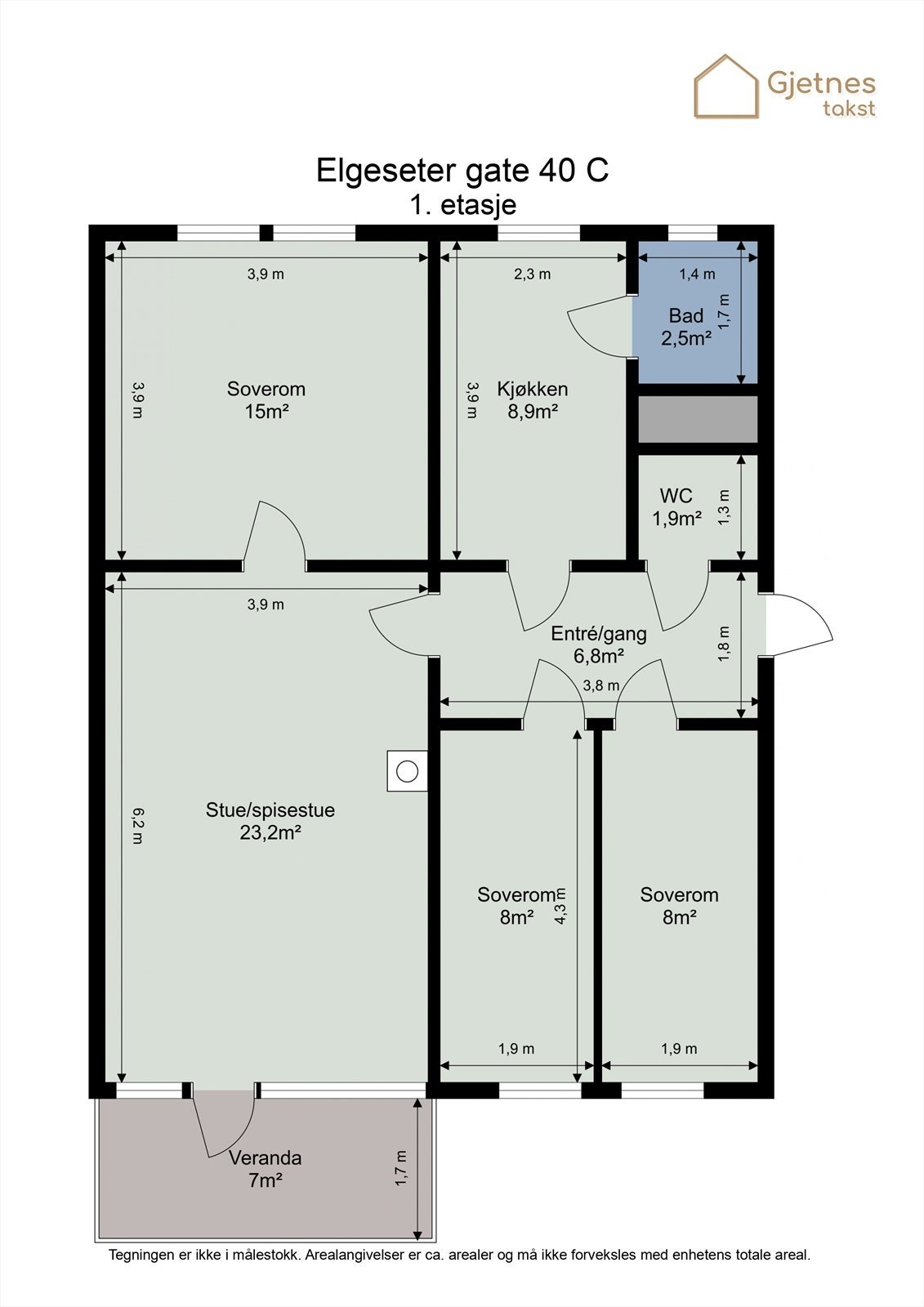Planløsning. I tillegg disponerer man tre boder på til sammen 10 m². Galleribilde