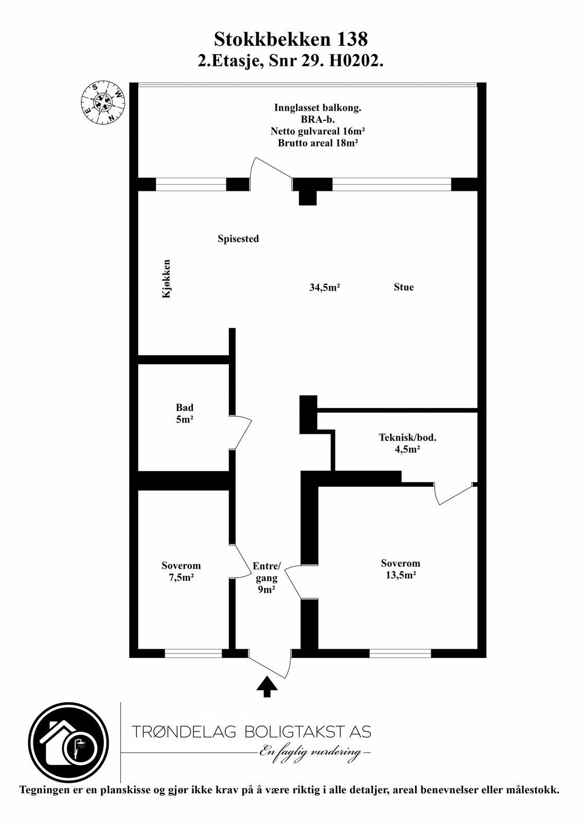 Plantegningen for leiligheten i 2.etasje. Galleribilde