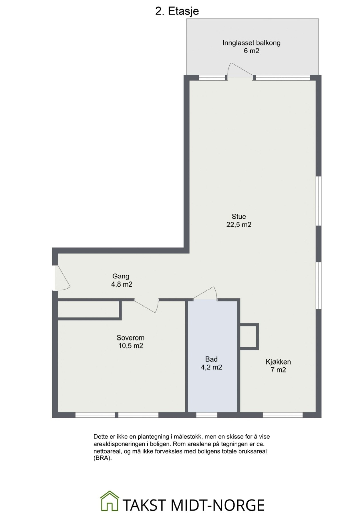 Planskisse - 2. Etasje. Det følger for øvrig tre boder med leiligheten som har et samlet areal på 14 kvm. Galleribilde