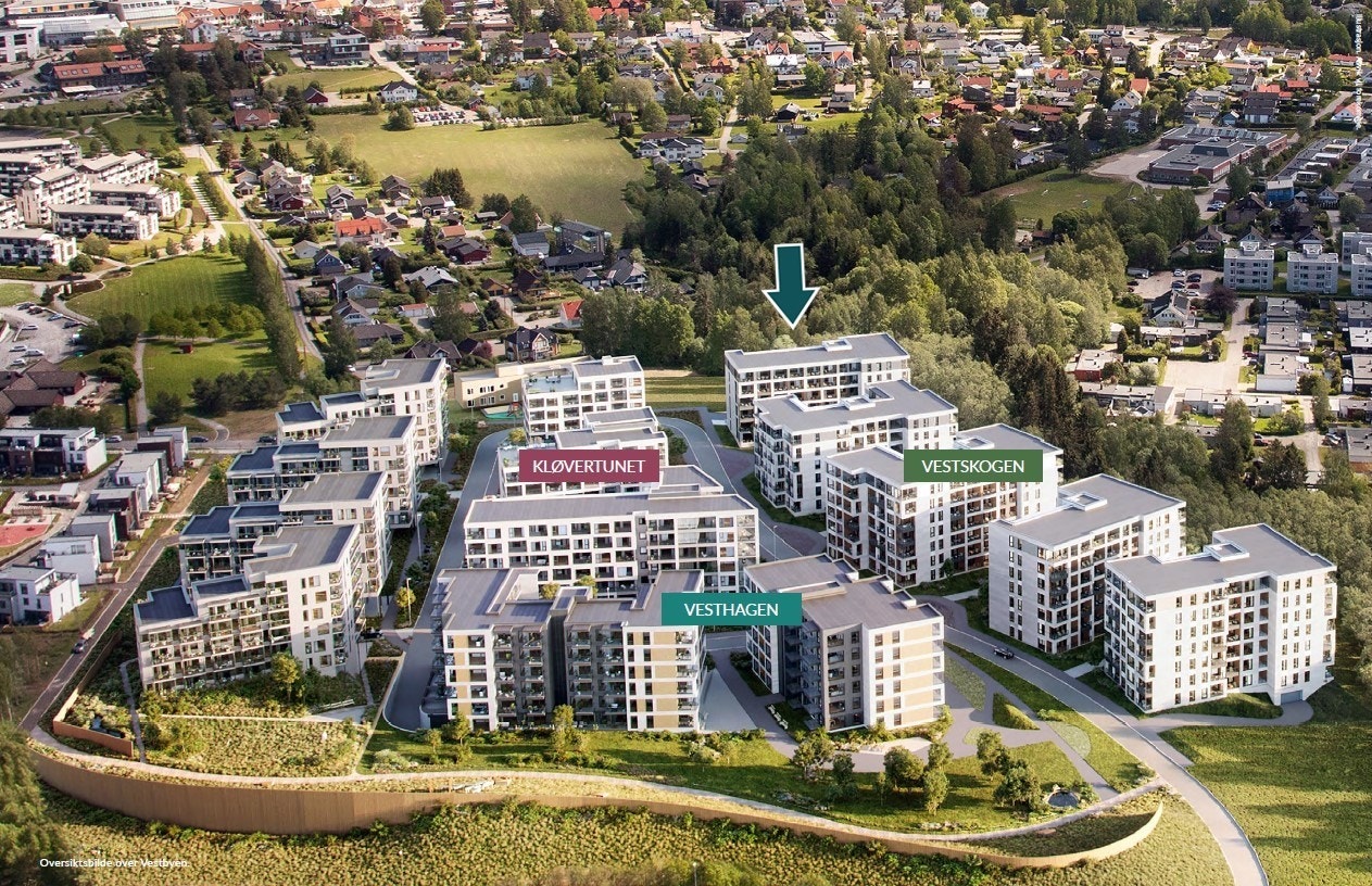 Leiligheten ligger i J-blokken som ligger lengst inn på det nye boligområdet i Jessheim. Galleribilde