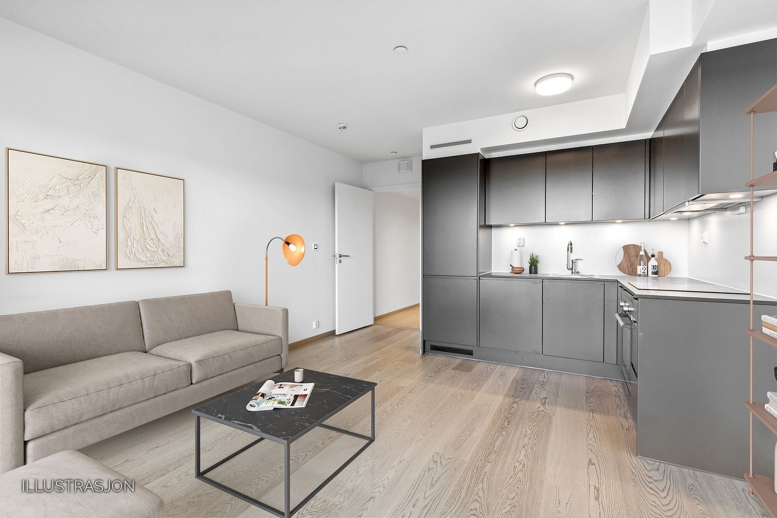 Eier har påkostet leiligheten med bla. oppgradert kjøkkeninnredningen - noe som gir et mer delikat inntrykk mot den åpne stuen. Galleribilde