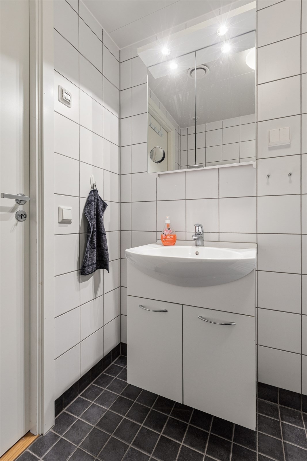 Det er også opplegg for vaskemaskin. Alt fremstår praktisk, ryddig og lett å holde rent. Galleribilde