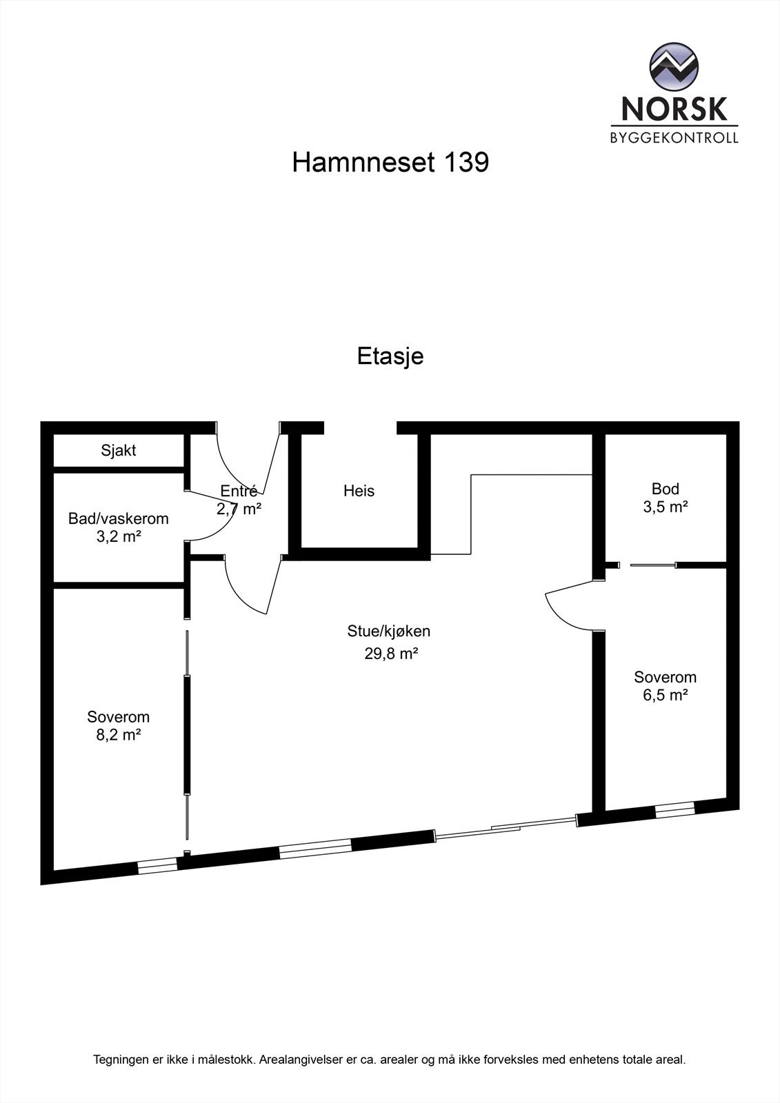 Leiligheten har en arealeffektiv planløsning på 55 m² med to soverom og en praktisk intern bod. Galleribilde