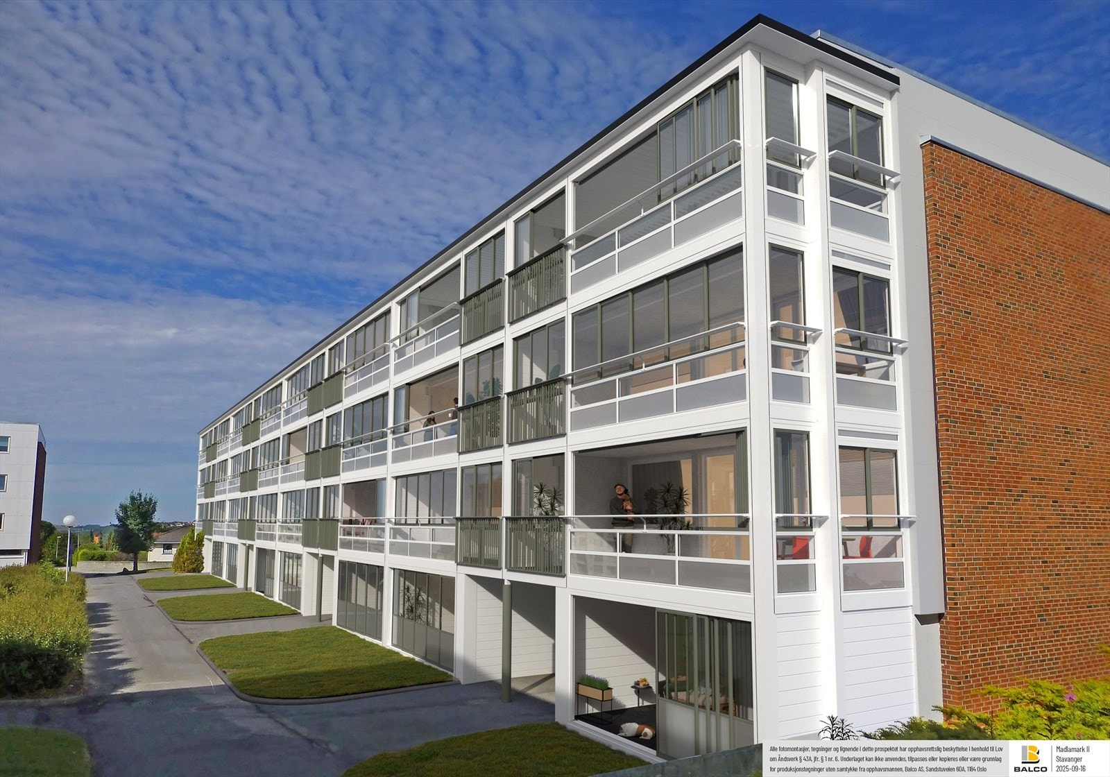 Borettslaget er under renovering. Balkonger vil bli utvidet og innglasset. Hele prosjektet forventes å være ferdigstilt i høst. Skissen er gjengitt med tillatelse fra Balco. Galleribilde