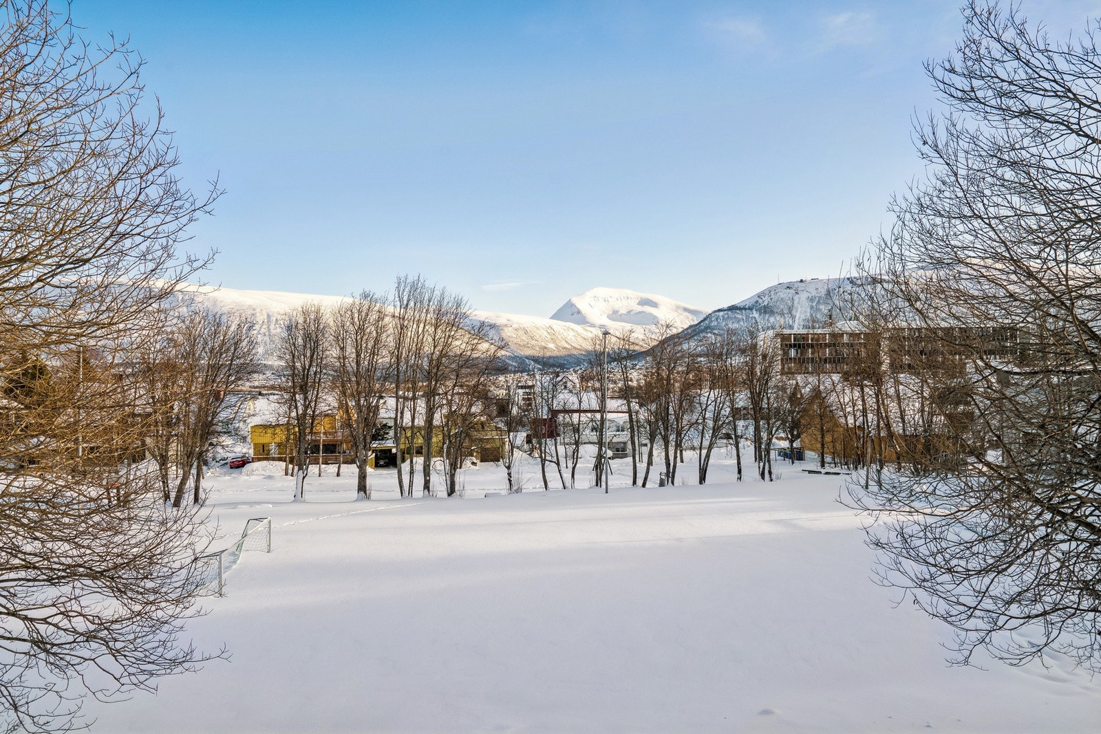 Stort friområde/lekeplass på nordsiden av bygget. Galleribilde