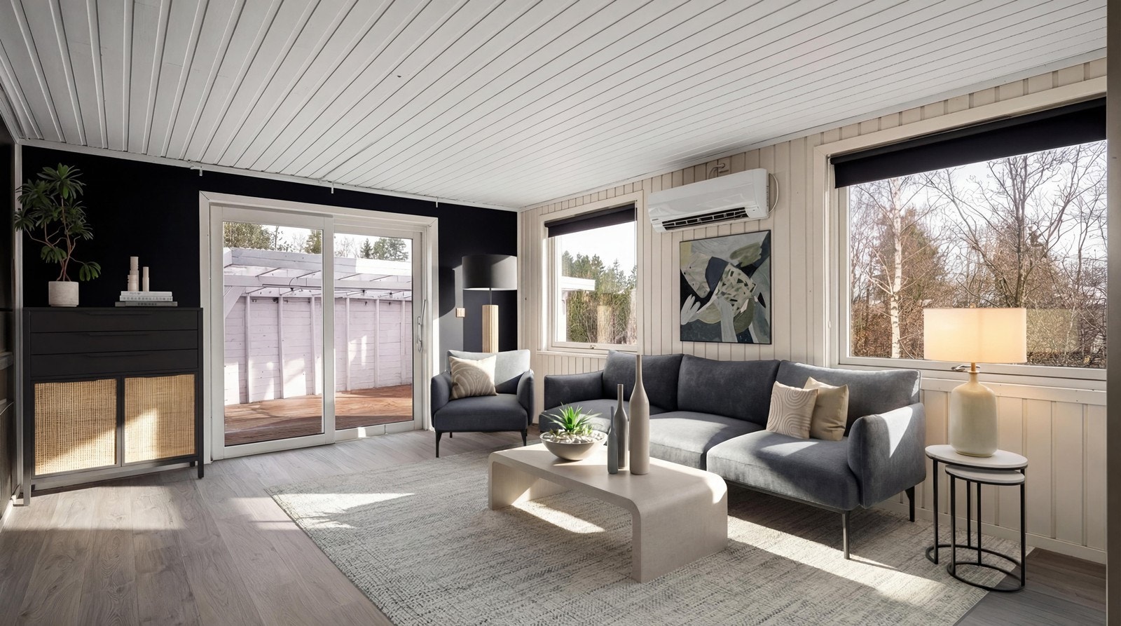 Bilde er digitalt stylet av stuen i underetasjen. Underetasje er ikke søkt om til varig opphold. Se salgsoppgave. Galleribilde