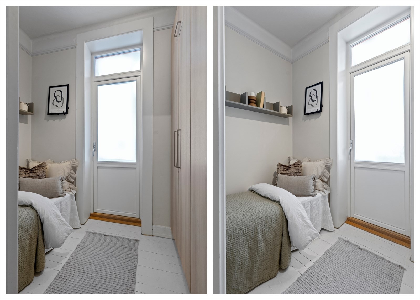 Leilighetens tredje soverom egner seg godt som barnerom, gjesterom eller kontor. Fra soverommet er det utgang til en hyggelig balkong vendt mot bakgården. Galleribilde