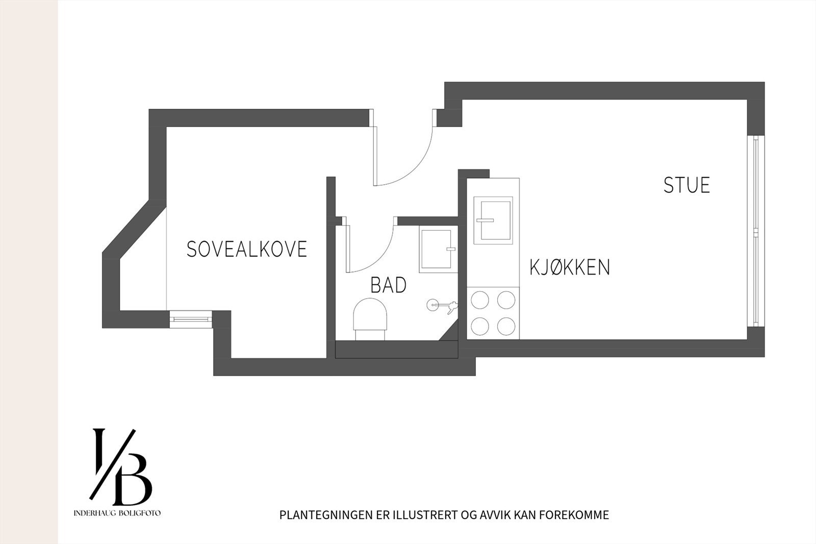Leiligheten passer perfekt for førstegangskjøpere, studenter og pendlere. Plantegning over studioleiligheten. Galleribilde