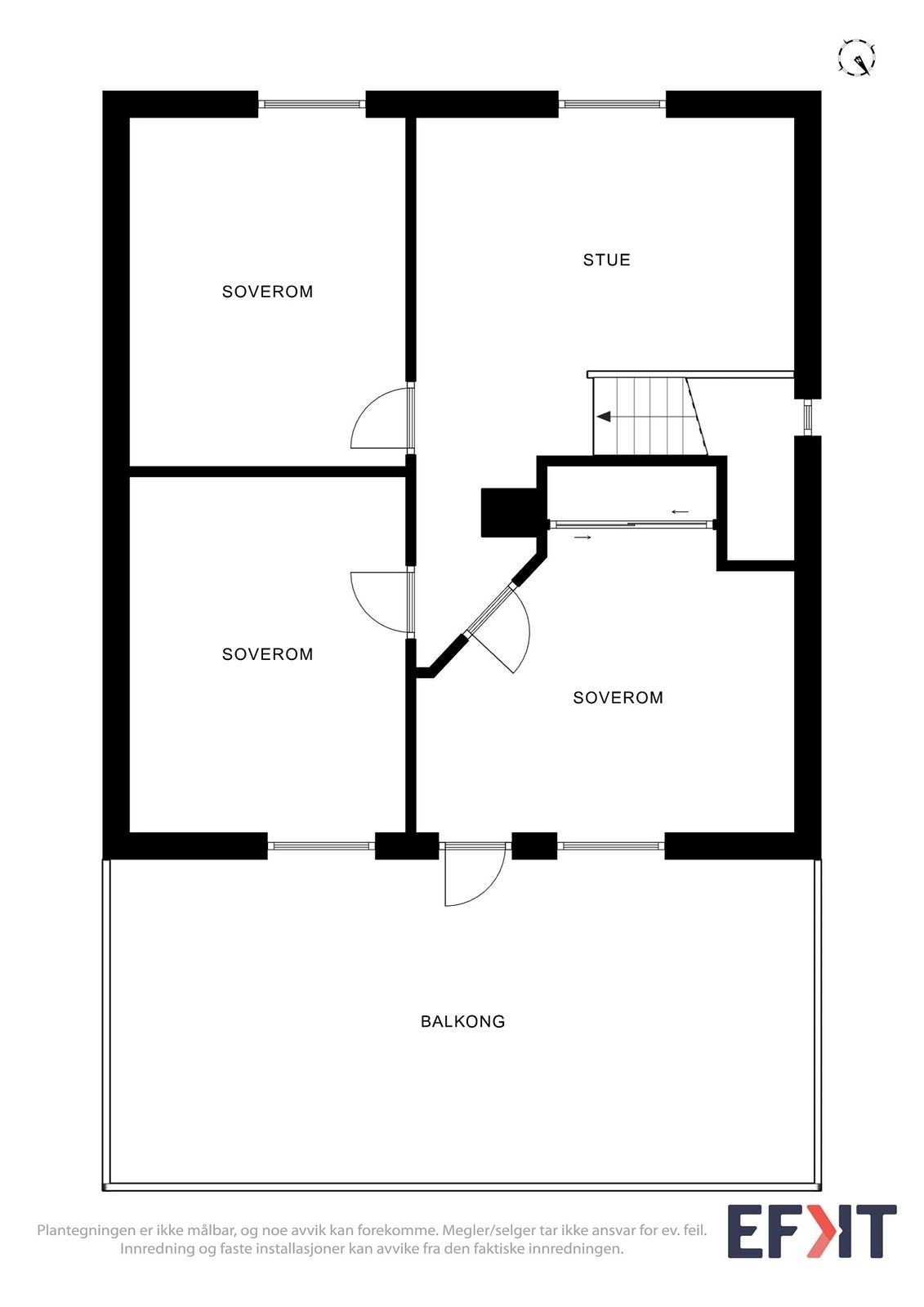 Soverommene ligger i 2. etasje - som i en egen sone i boligen. Her er planløsningen over to etasjer. Planskisse basert på dagens bruk. Punktet må leses i sammenheng med ferdigattest/brukstillatelse i salgsoppgave Galleribilde