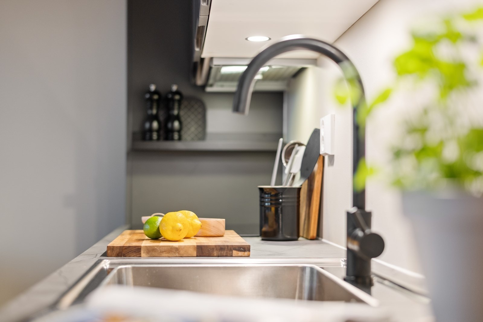 Av integrerte hvitevarer er det induksjonsplatetopp, stekeovn, kjøl- og frys, samt oppvaskemaskin. Galleribilde