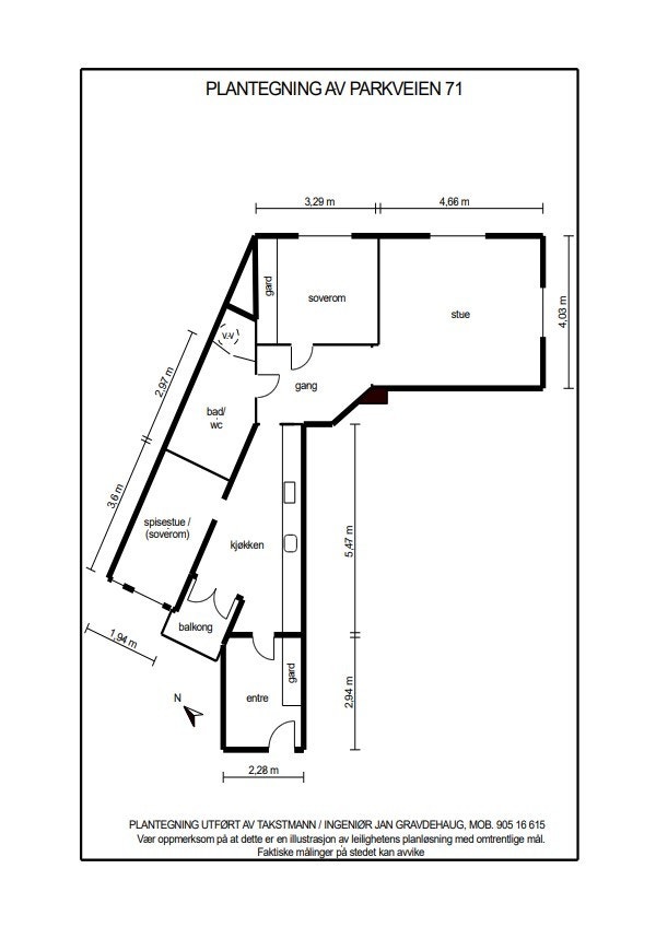 Planskisse Parkveien 71B. Galleribilde