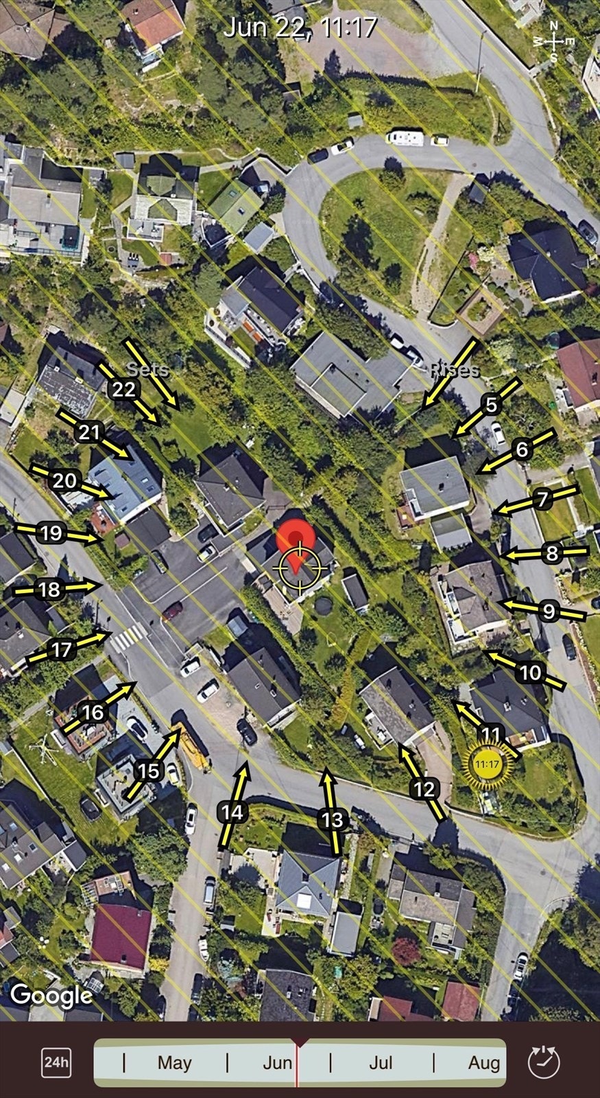 Utsnitt fra solklart - megler har ikke undersøkt hvordan nærliggende vegetasjon og bebyggelse vil påvirke solforhold i de ulike årstidene Galleribilde