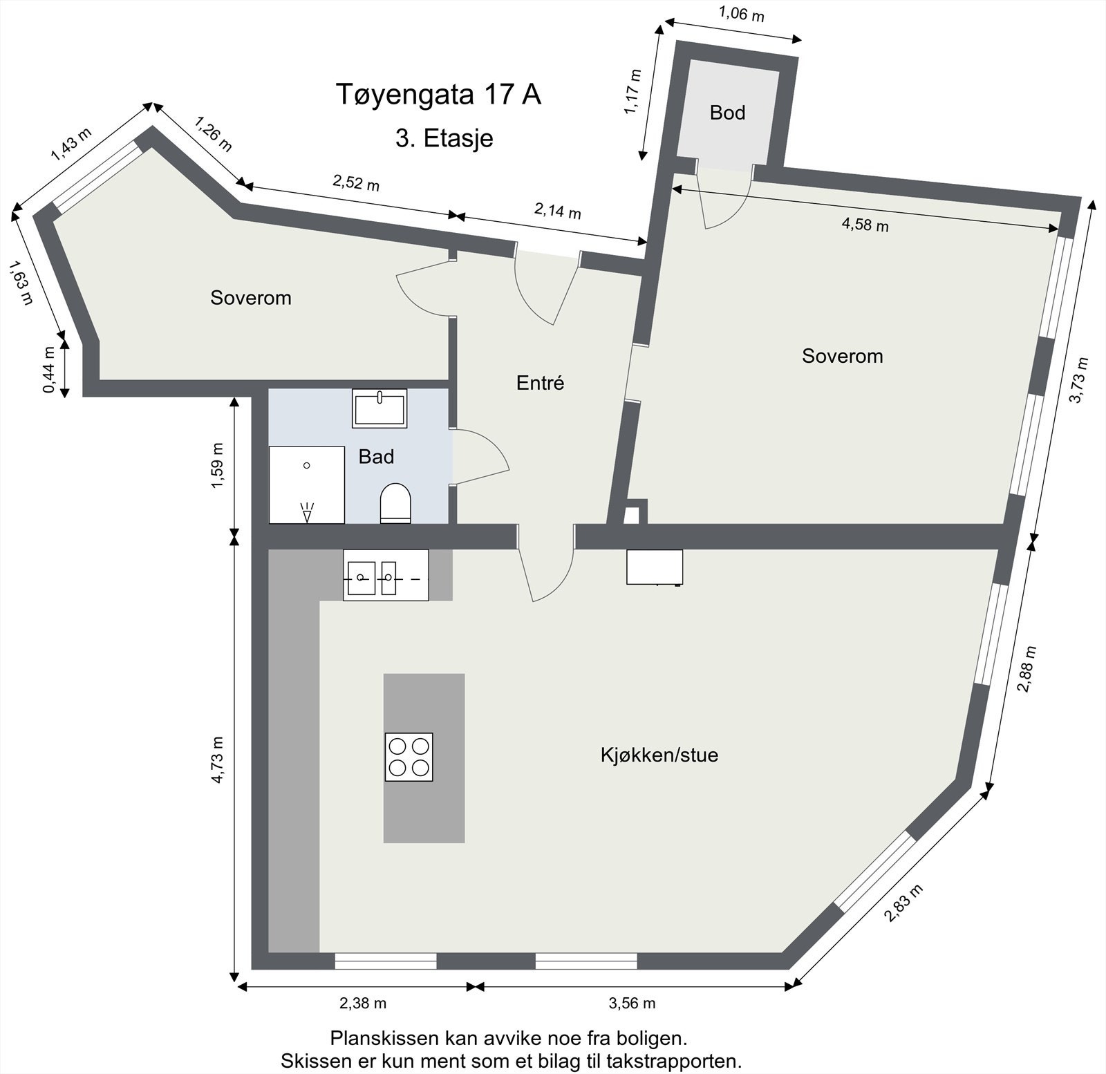 Alternativ plantegning - Leiligheten over og under har flyttet kjøkken ut til stuen. Galleribilde